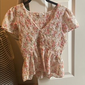 American Eagle Outfitters Pink Floral Smocked Blouse